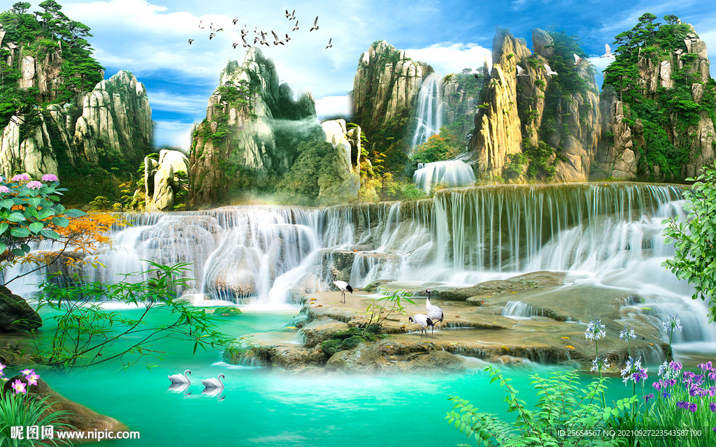 山水电视沙发背景墙