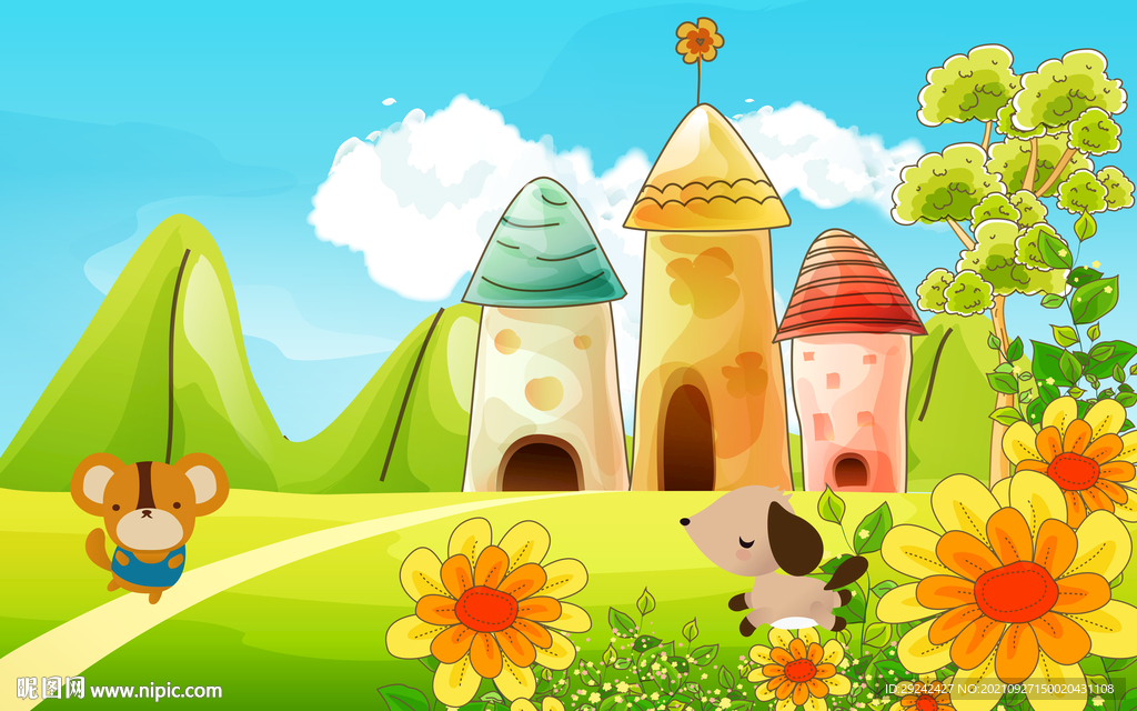 儿童卡通背景墙面画