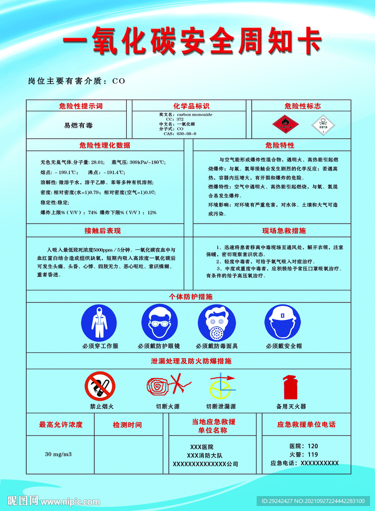 一氧化碳安全周知卡