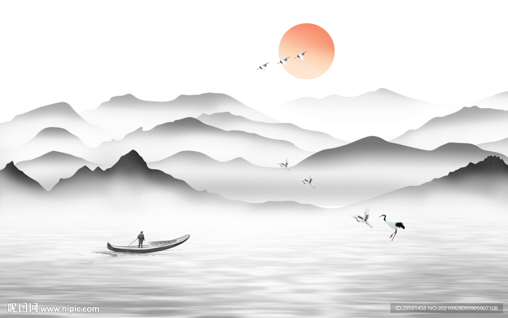 水墨山水画背景墙