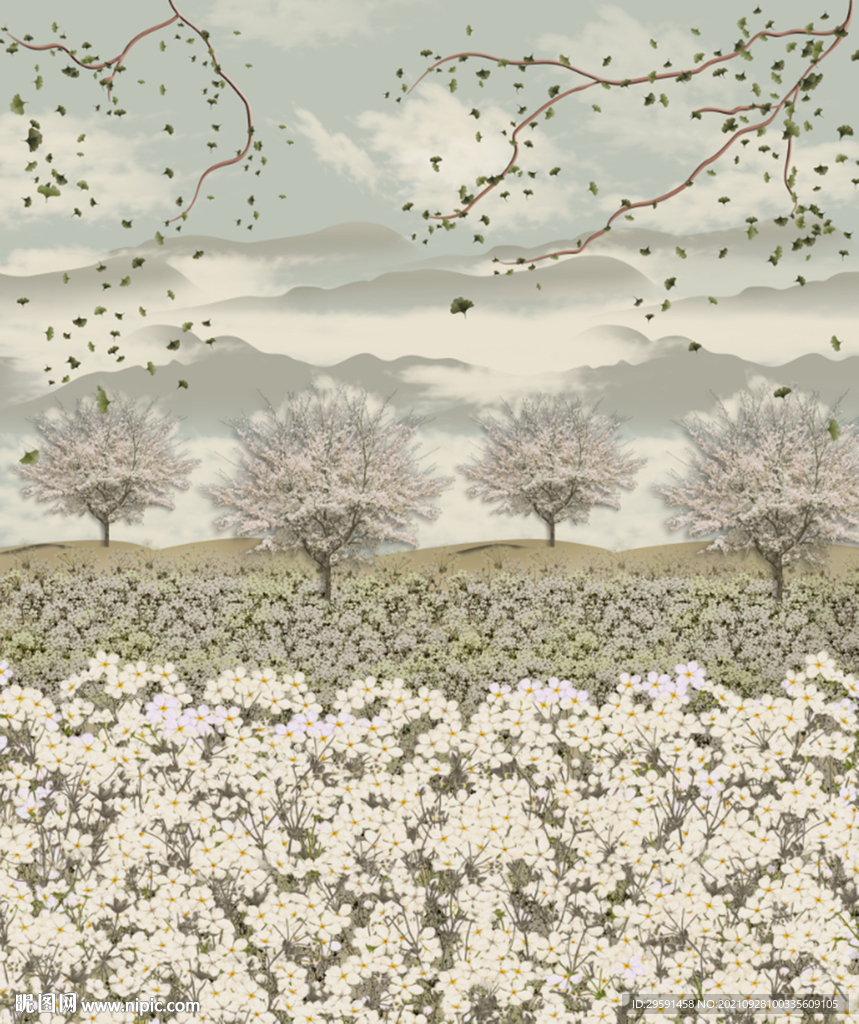 田园风景背景墙