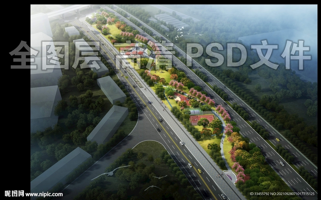 道路公园效果图