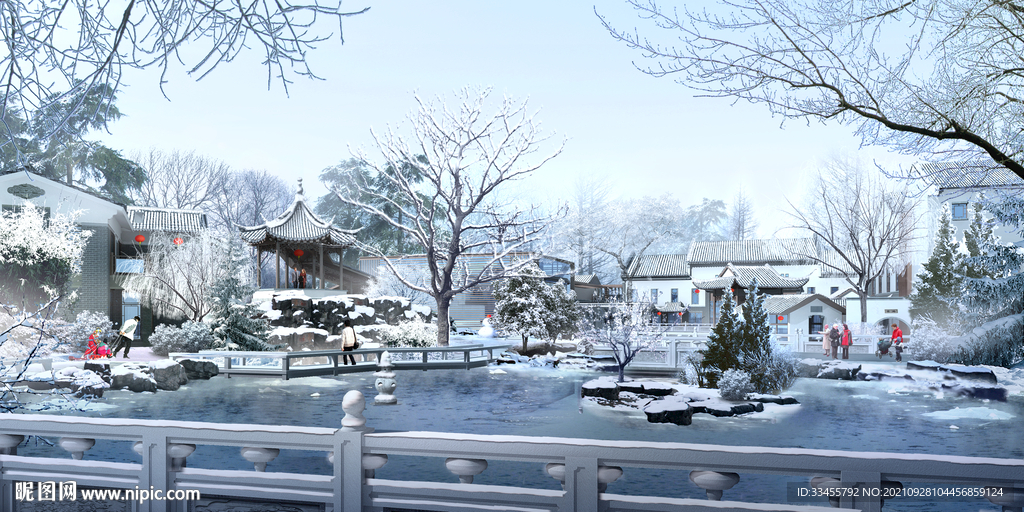 苏式园林雪景