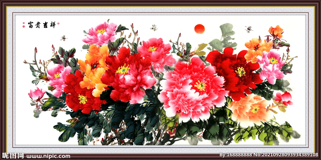 牡丹国画花开富贵背景墙