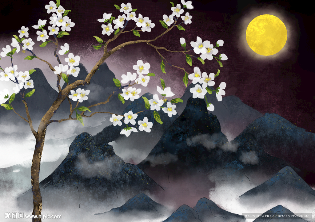 山水壁画背景
