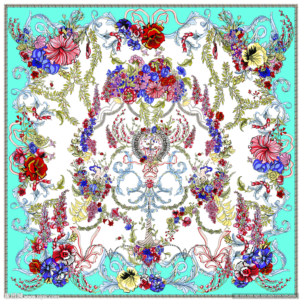 方巾 玫瑰 花朵 叶子  女装