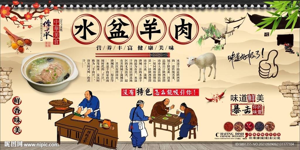 水盆羊肉背景墙
