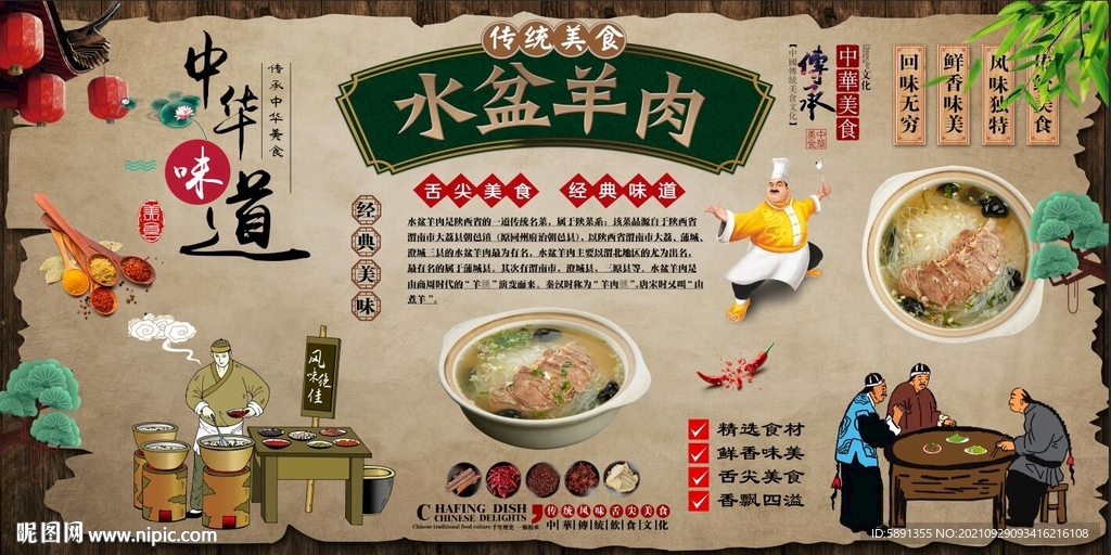 水盆羊肉背景墙