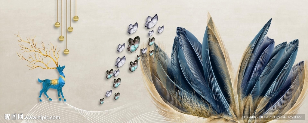 晶瓷画 麋鹿 羽毛