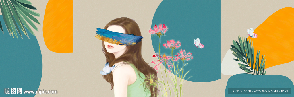 晶瓷画 菊花 美女