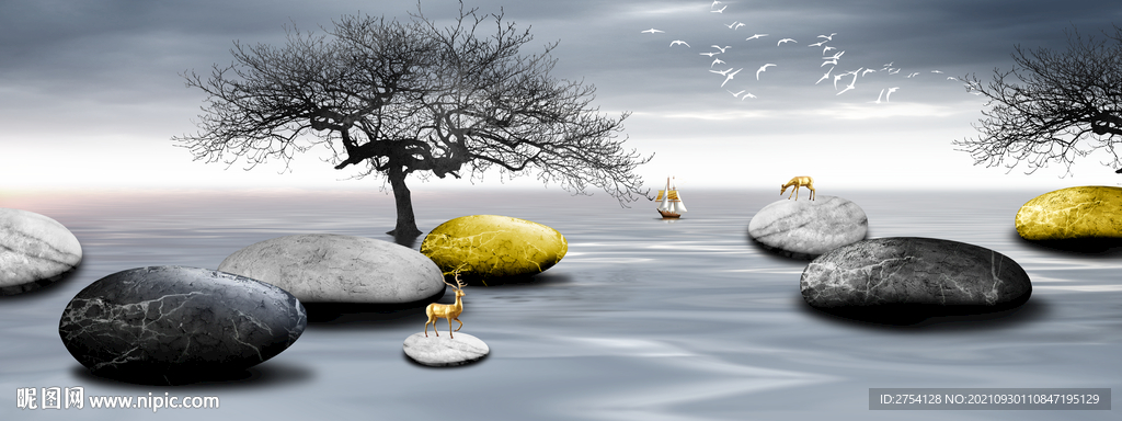 晶瓷画 山水风景 石头