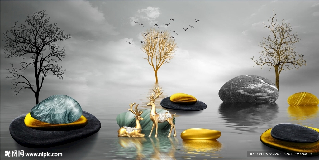 晶瓷画 山水风景 石头