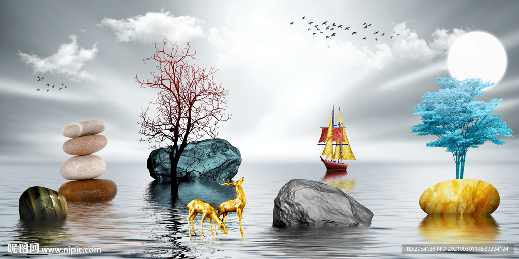 晶瓷画 山水风景 石头