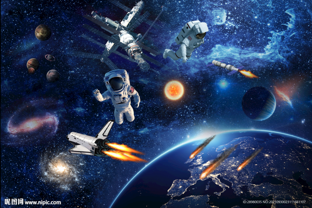 科幻太空宇航员背景墙