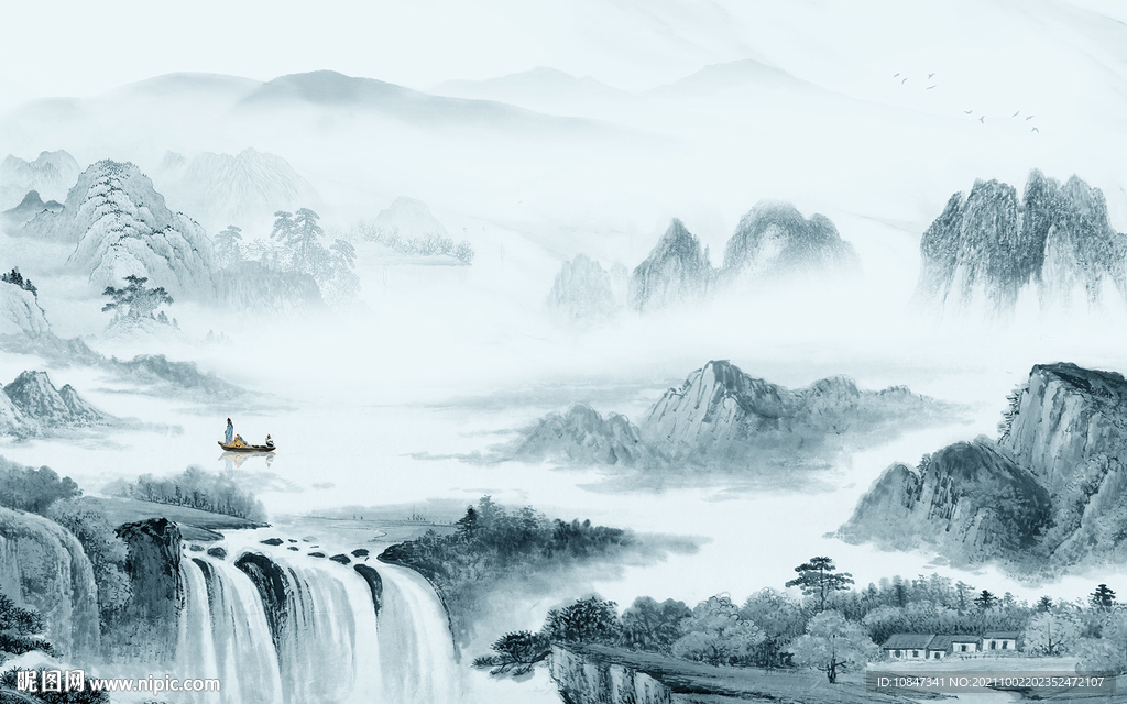 中式 意境山水新画 TIF分层