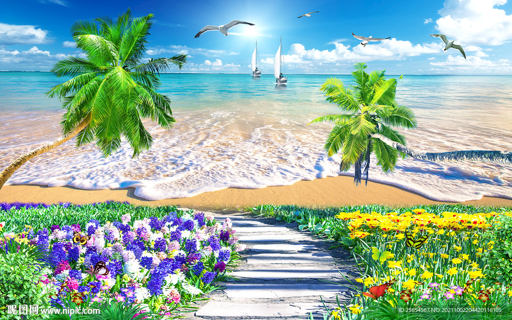 地中海风景3D电视背景墙