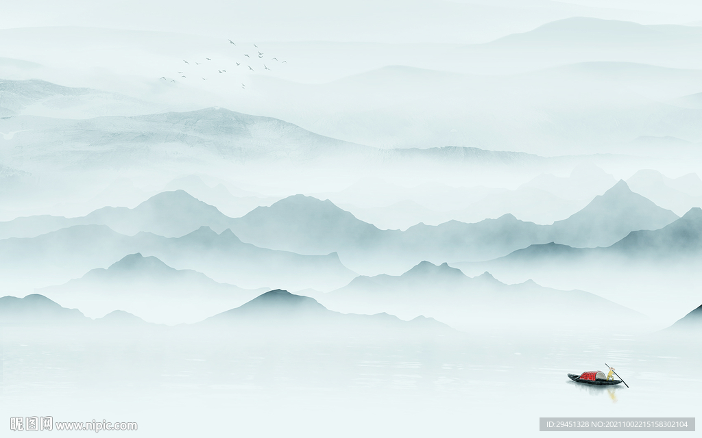 最新山水背景墙画 tif分层