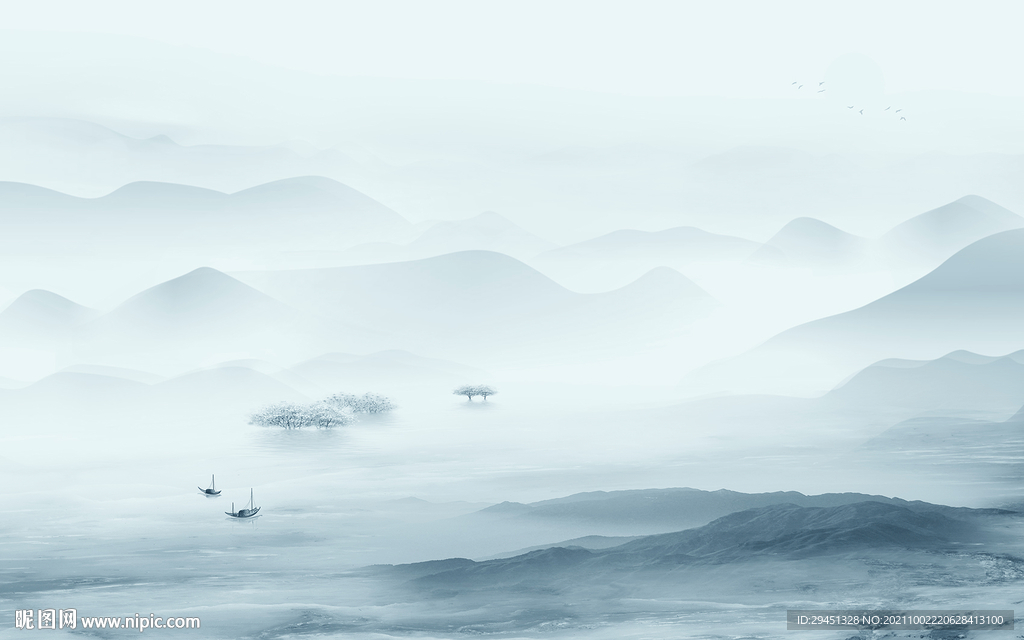 高清山水背景墙画 tif分层