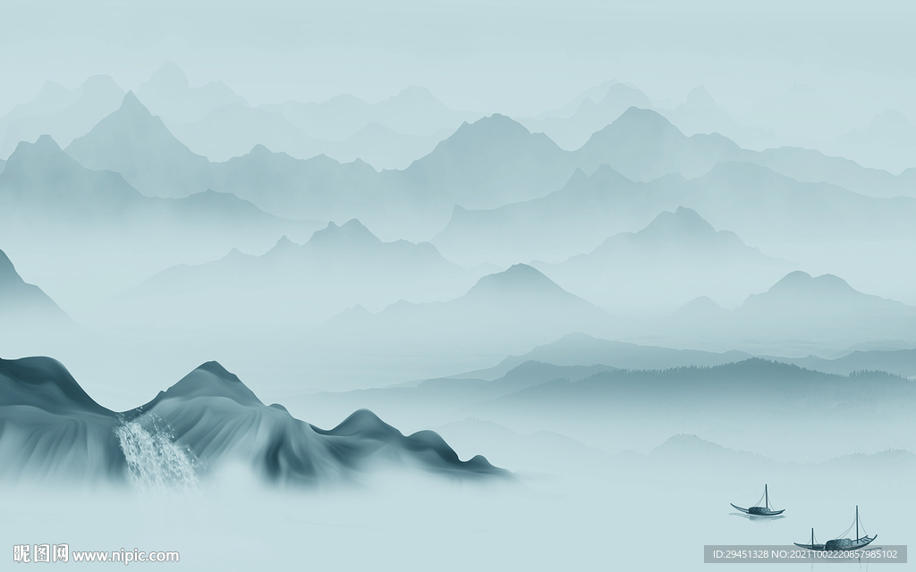 高档 山水背景墙画 tif分层