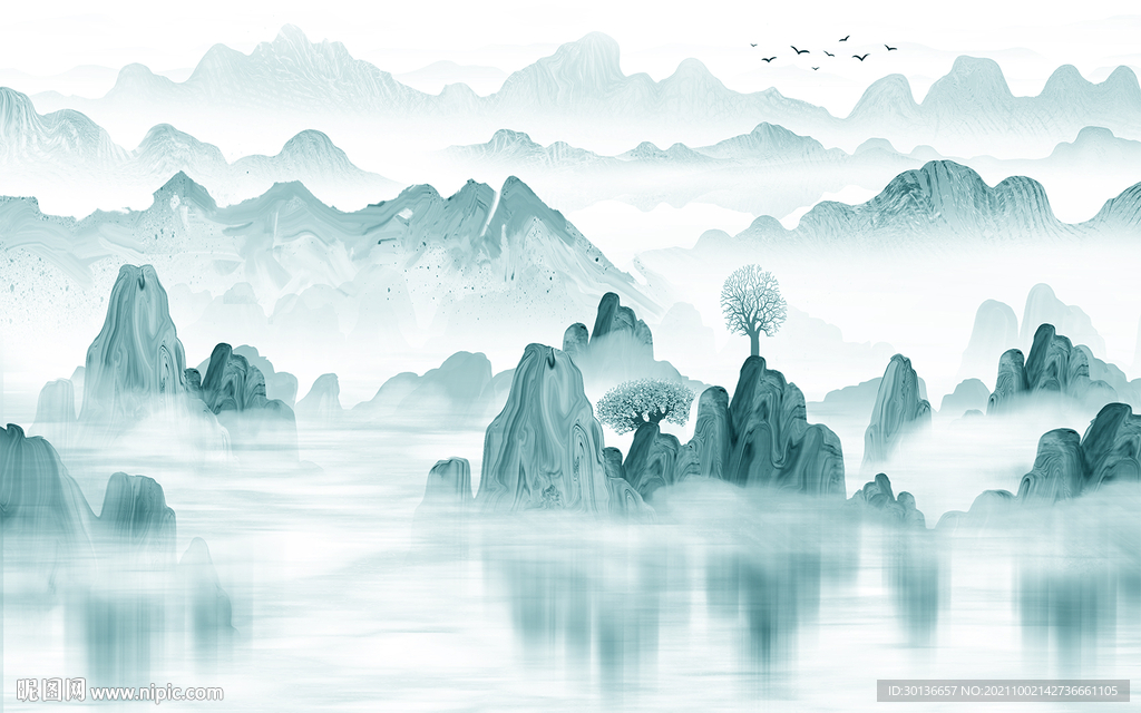 简约 山水墙画背景 TIF分层