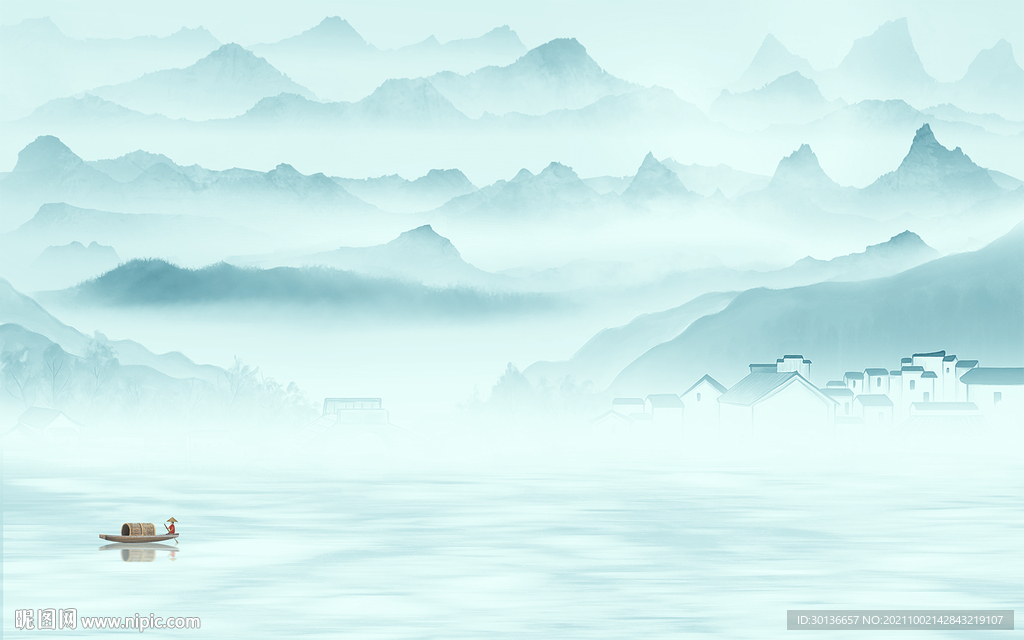 现代山水墙画背景 TIF分层