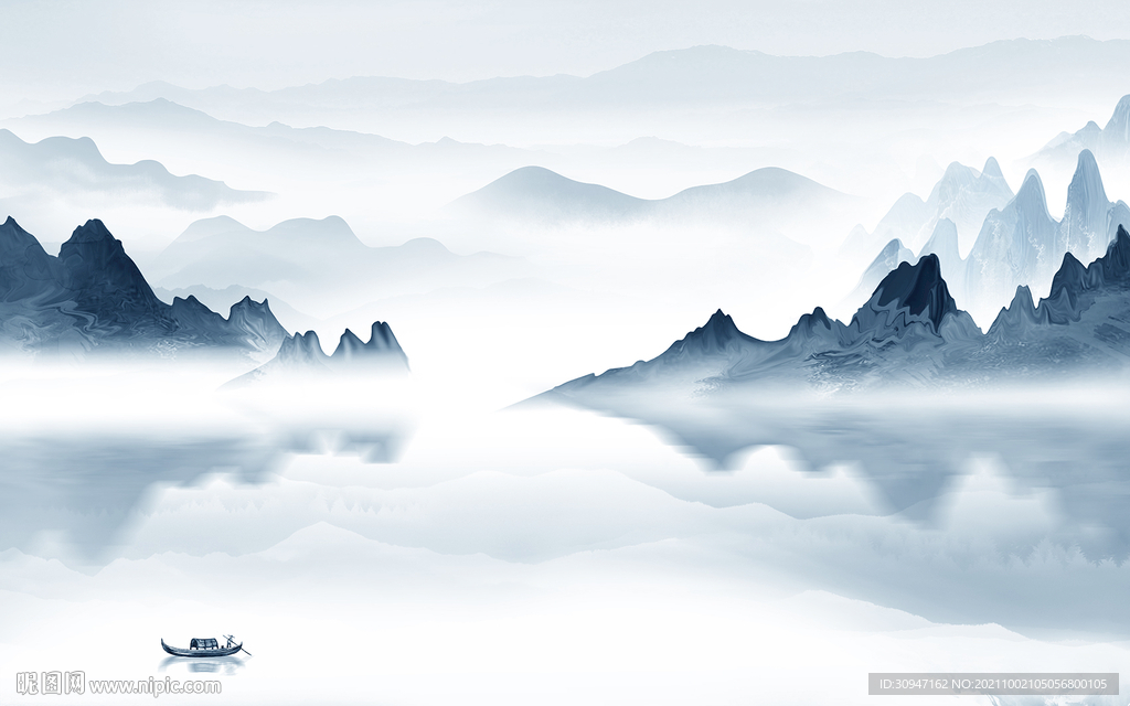 水墨 中式客厅山水 TIF分层