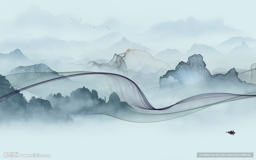 简约中式客厅山水 TIF分层