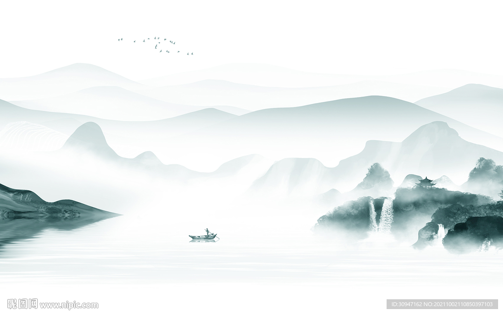 高清 中式客厅山水 TIF分层