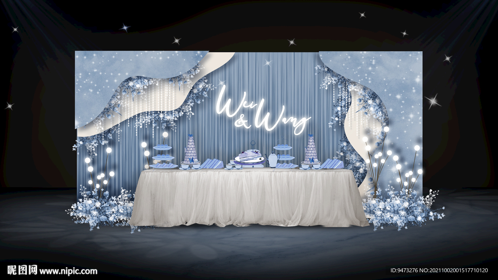 蓝色婚礼甜品区