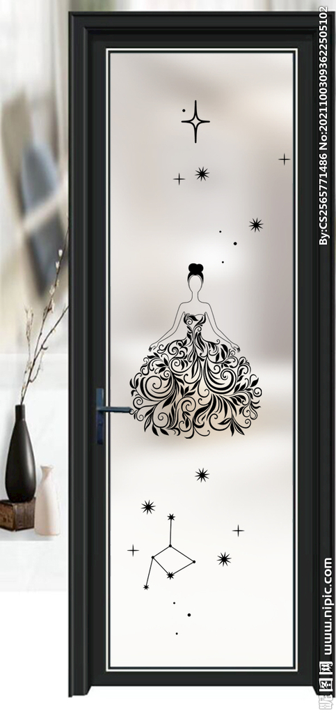 高清分层透明底平开门写真图