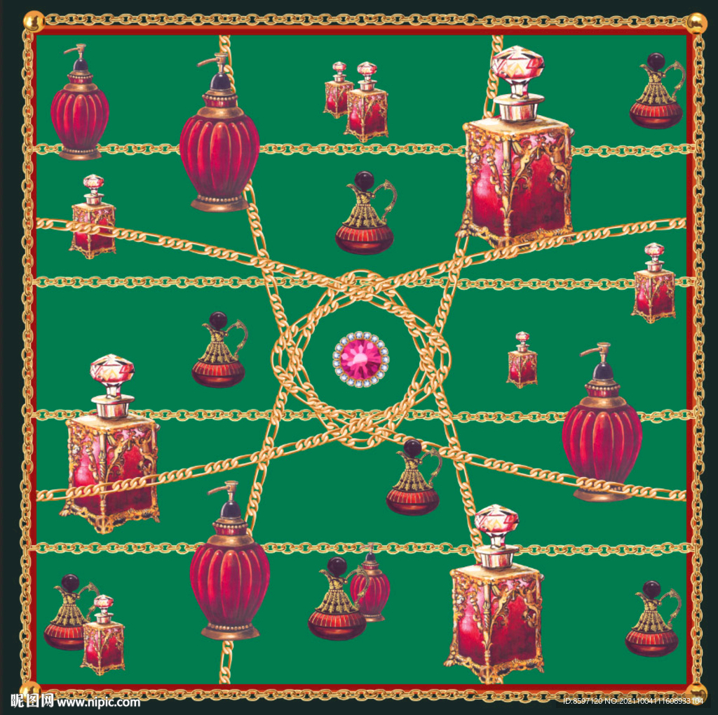 香水瓶丝巾图案花型设计