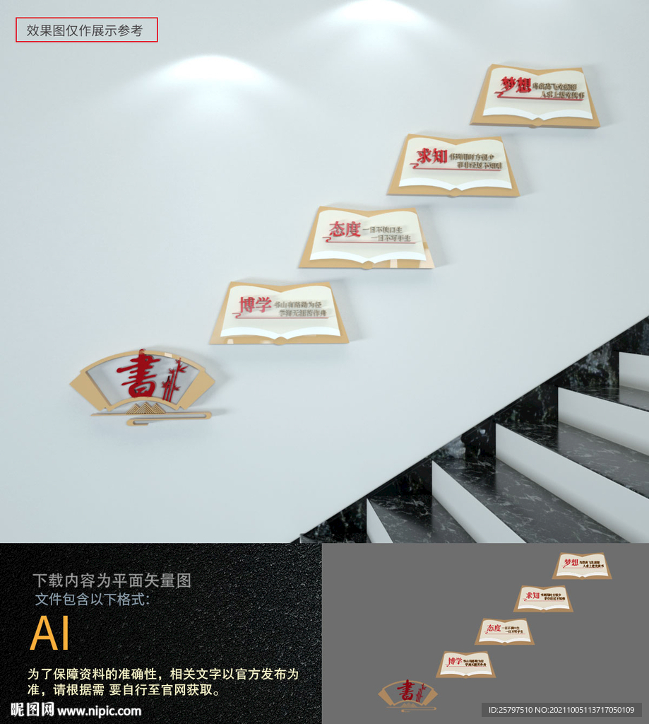 学校图书馆楼梯楼道文化墙