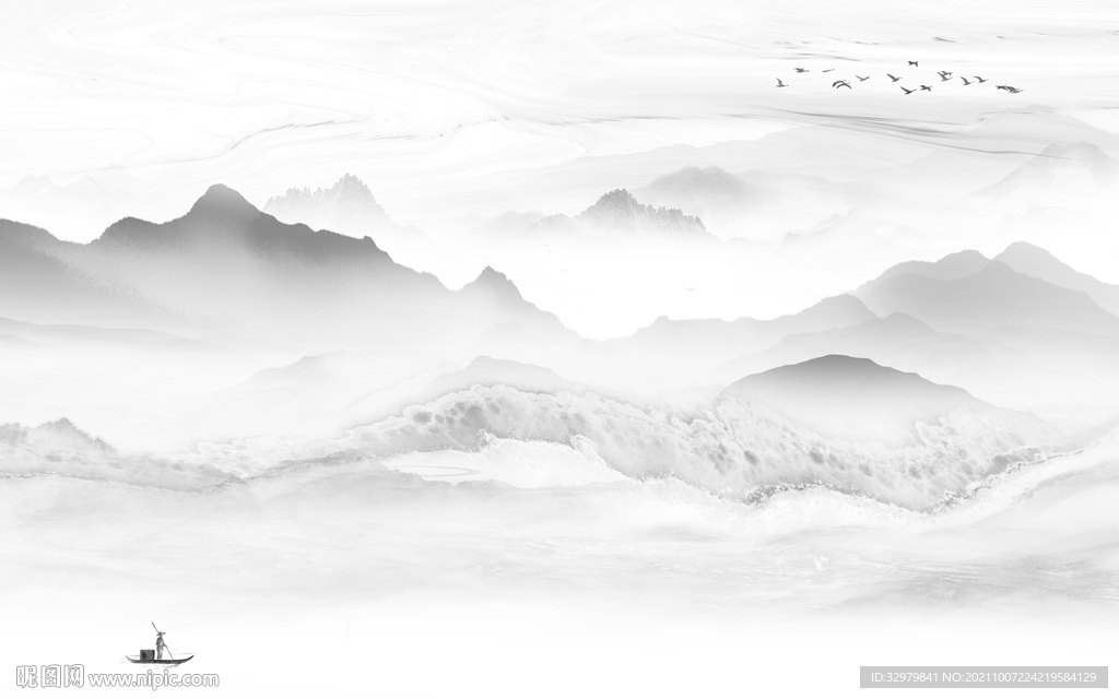 最新高清灰色山水 文件分层 