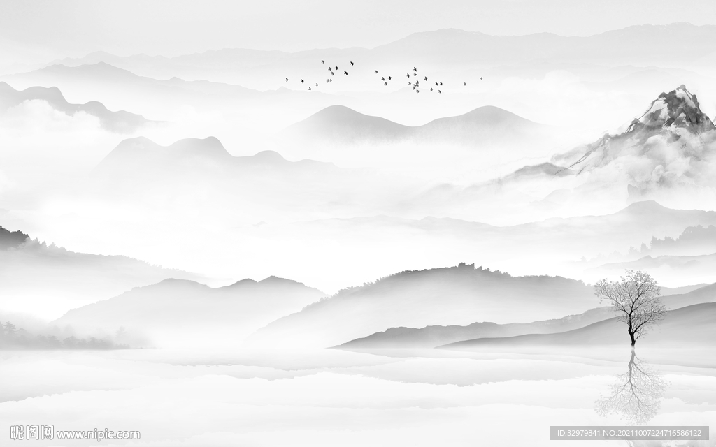 客厅最新灰色山水 文件分层 