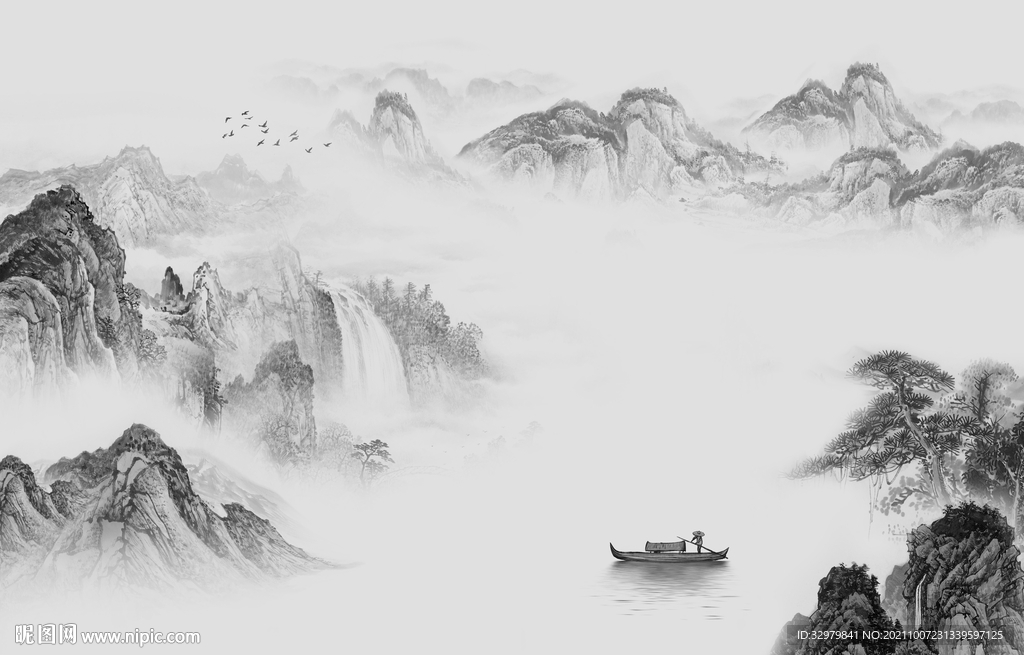 新款最新灰色山水 文件分层 