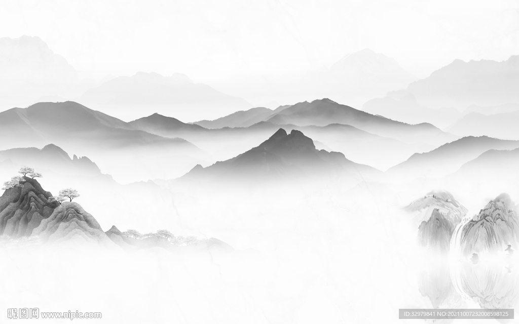 大气 最新灰色山水 文件分层 