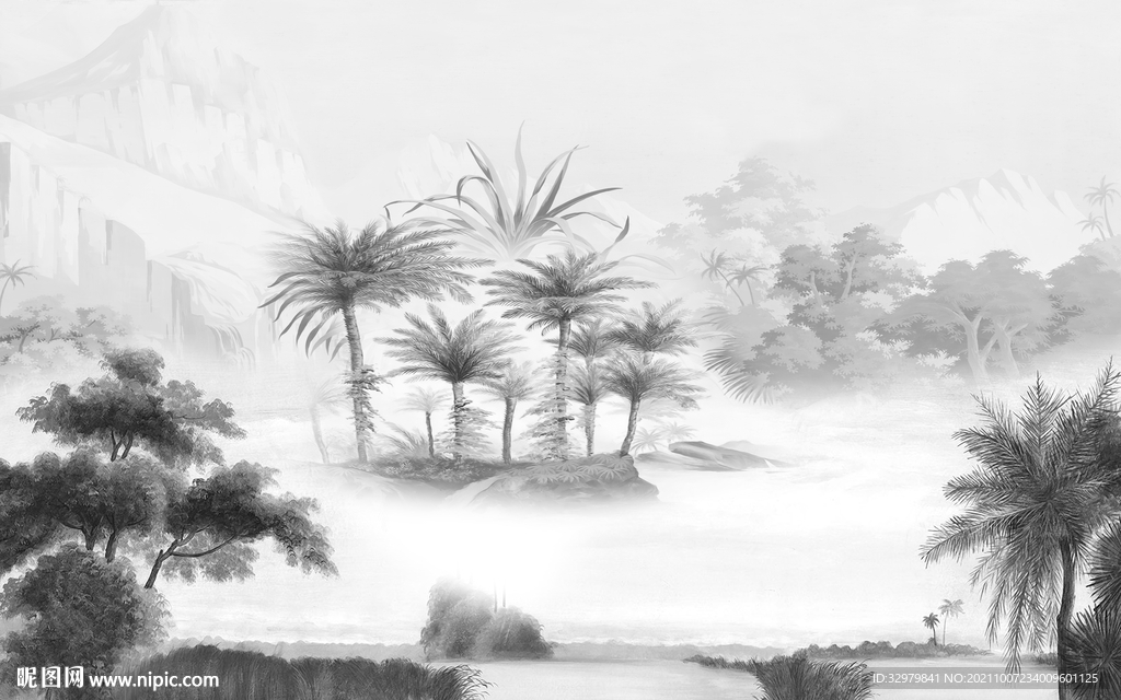 现代 最新灰色山水 文件分层 