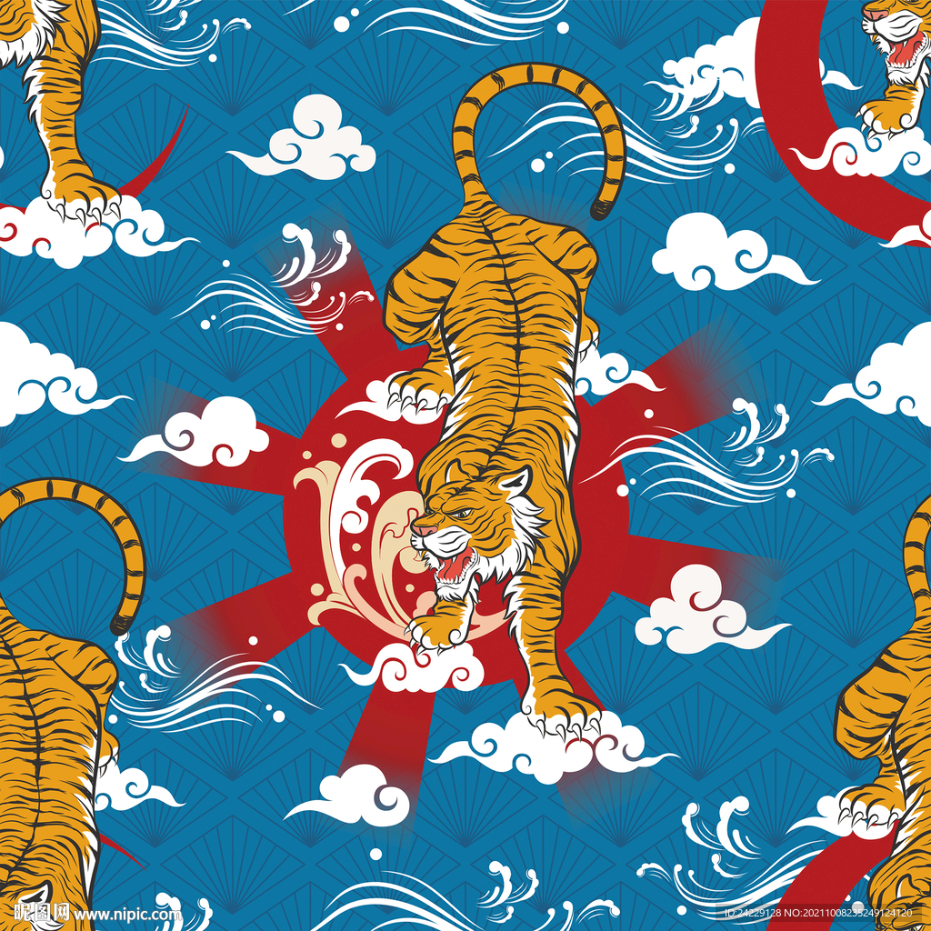 东北虎印花图案 中国风装饰画