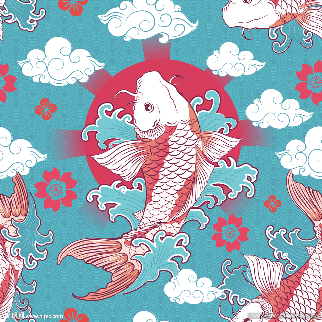鲤鱼印花图案 中国风装饰画