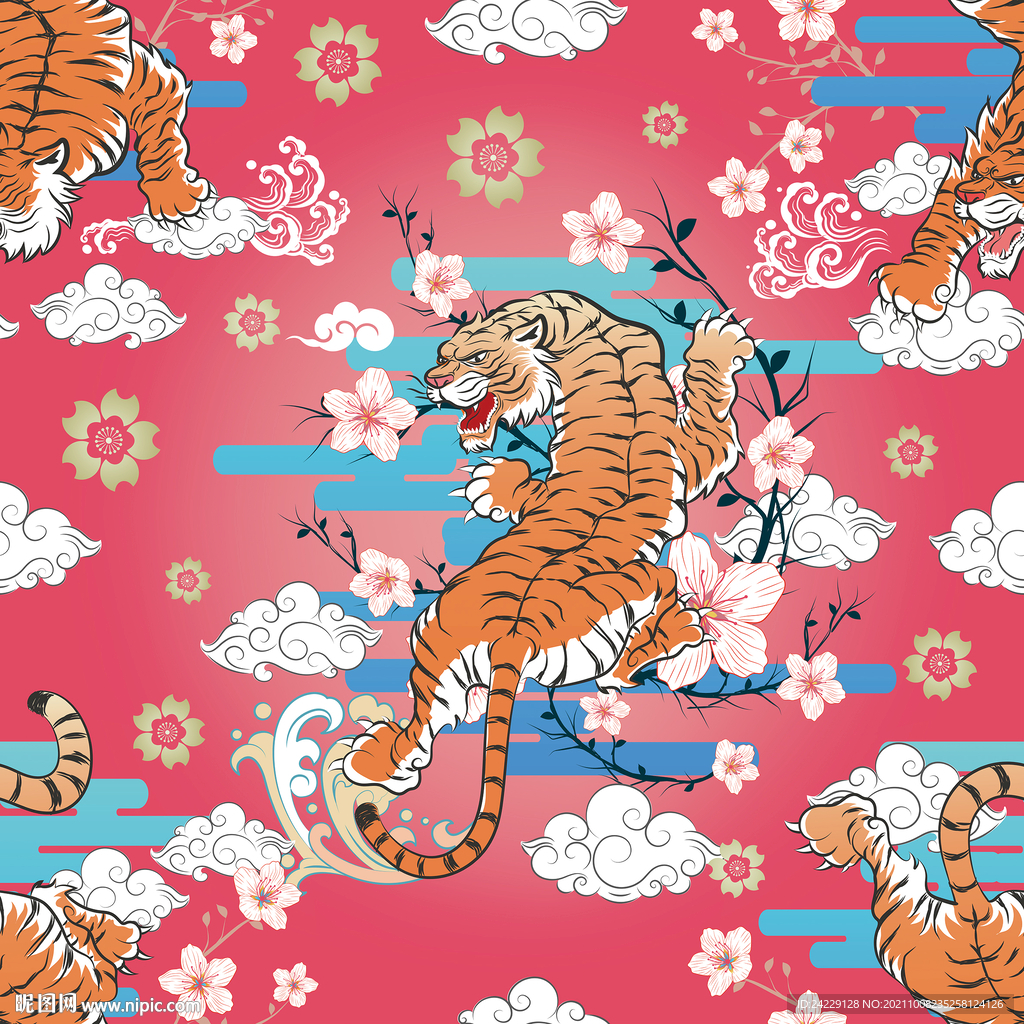 老虎印花图案 中国风装饰画