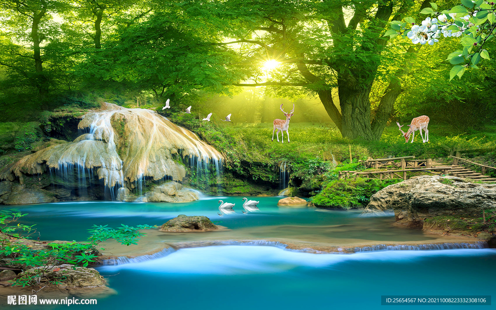 唯美流水生财山水装饰画