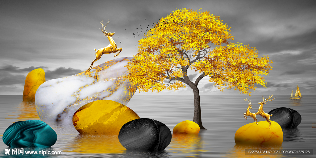 晶瓷画 山水风景 石头