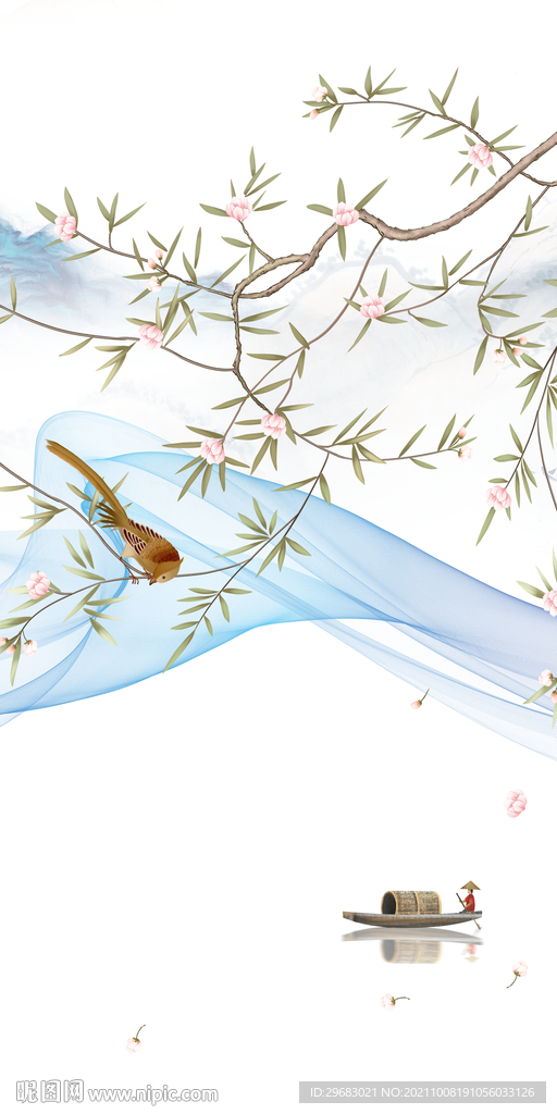 花鸟 玄关背景图 TIF分层画