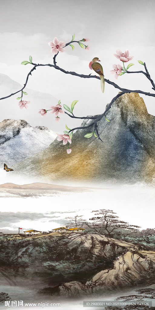 花鸟 玄关风景图 TIF分层画