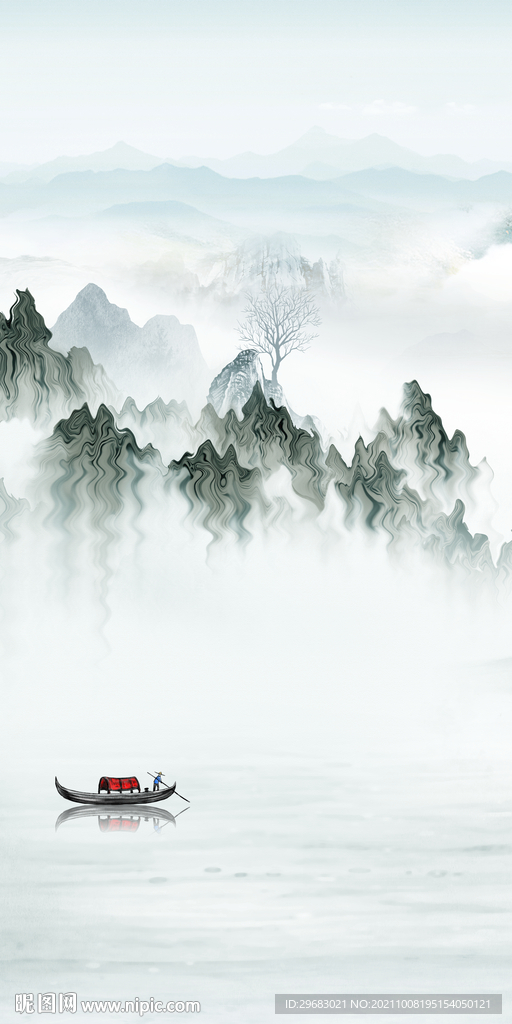 新中式玄关风景图 TIF分层画