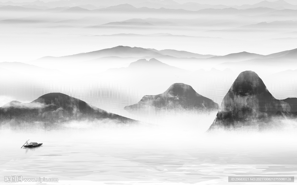 中国风灰色山水 tif分层