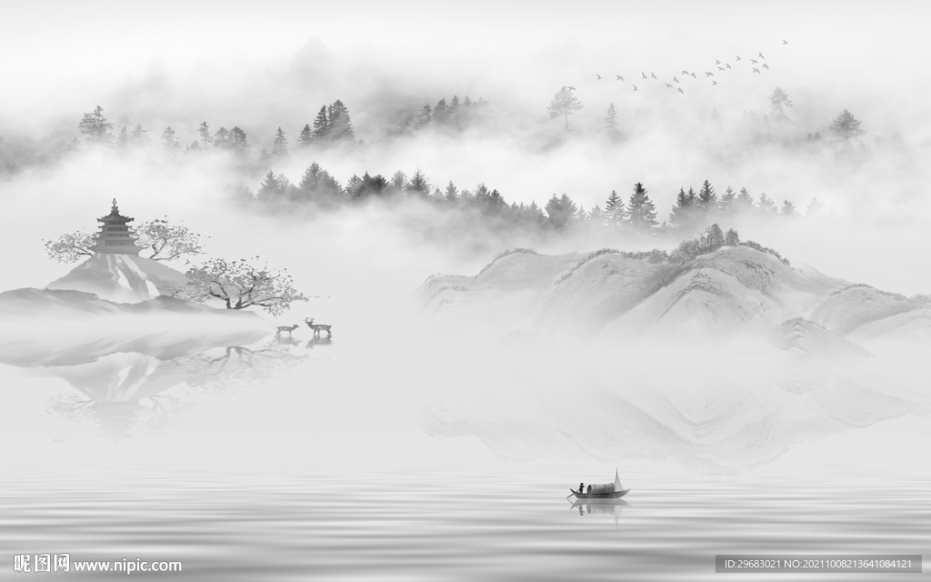 背景墙最新灰色山水 tif分层