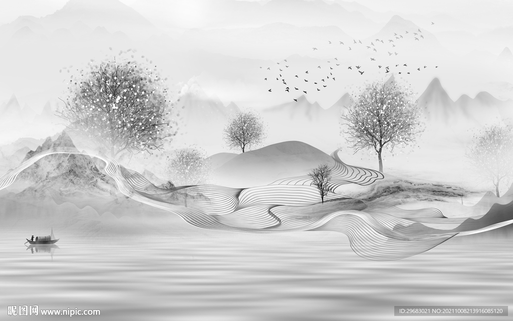 最新风景灰色山水 tif分层