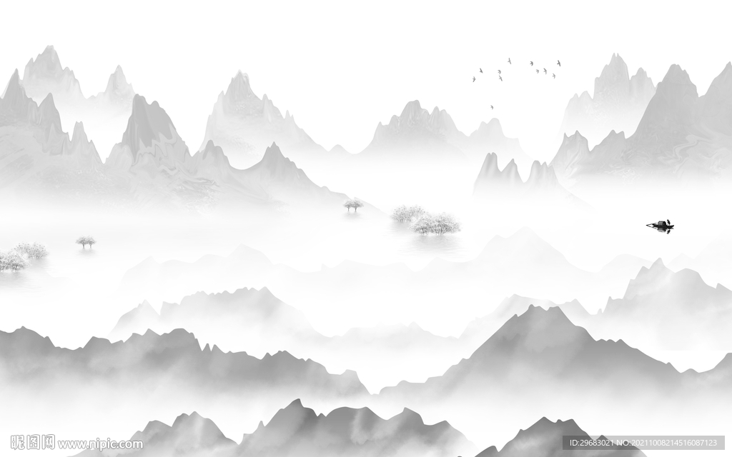 水墨最新灰色山水 tif分层