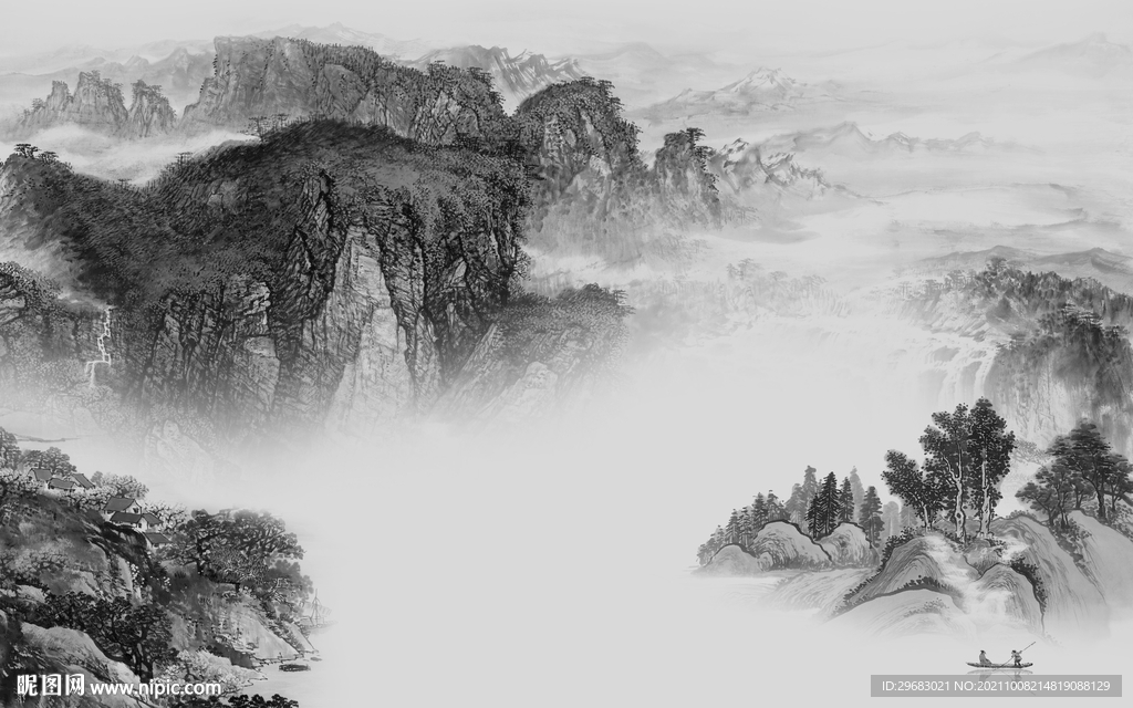 别墅最新灰色山水 tif分层